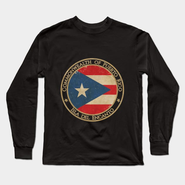 Vintage Commonwealth of Puerto Rico USA North America United States Flag Long Sleeve T-Shirt by DragonXX